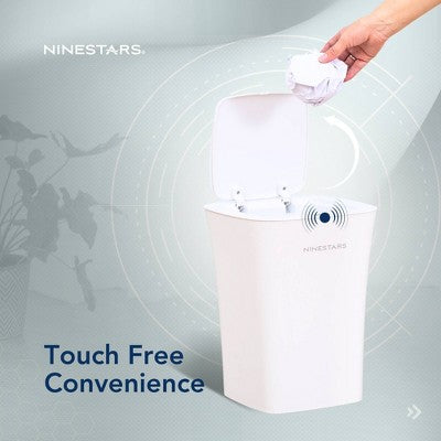 Nine Stars 10L/2.6gal Motion Sensor & Water Resistant Trash Can White: Bathroom Trash Can with Lid, Smell Resistant