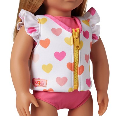 Our Generation Love to Swim Heart-Print Life Vest Outfit for 18" Dolls: Girl Doll Clothing & Accessories Set