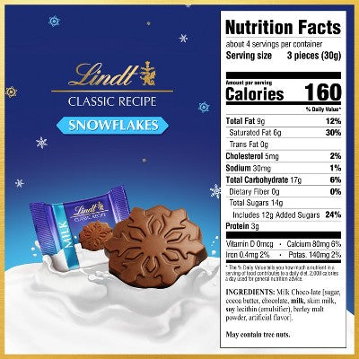 Lindt Milk Christmas Candy Snowflake Chocolate Bag - 4.2oz
