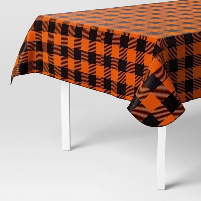 84"x60" Peva Gingham Tablecloth Orange/Black - Hyde and EEK! Boutique