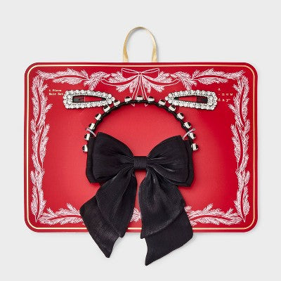 Headband Barrette and Bow Set 3 pc - A New Day Black