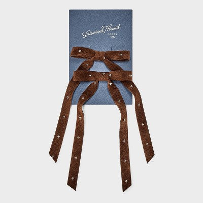 Stud Suede Bow Hair Clip Set 2pk - Universal Thread Brown