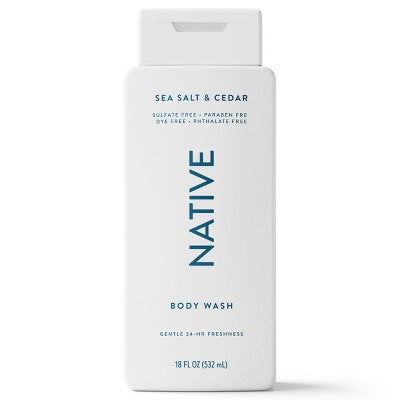 Native Body Wash for Men & Women - Sea Salt & Cedar - Sulfate Free - 18 fl oz: Moisturizing Nourishing Liquid