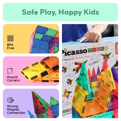 PICASSO-TILES Magnetic Tiles for Kids – 100PCS STEM Building Blocks Set, Educational Construction Toy, Creative Learning Kit