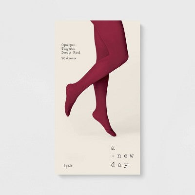 Women's 50D Opaque Tights - A New Day Deep Red M/L