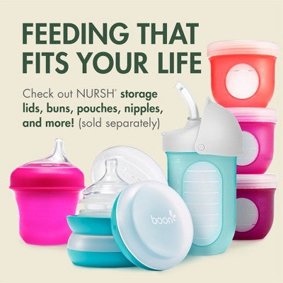 Boon Nursh Silicone Baby Bottle with Collapsible Silicone Pouch - Green Speckle - 8 fl oz