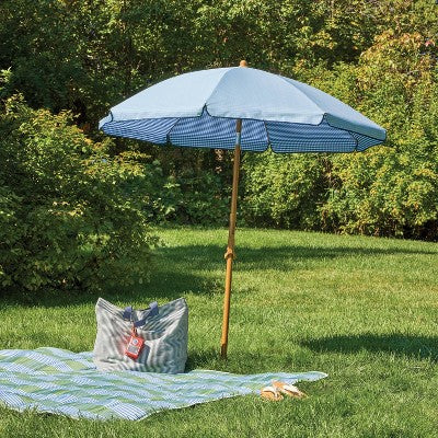 5' Round Outdoor Beach Umbrella Blue/Gingham - Hearth & Hand with Magnolia (LOCAL PICKUP ONLY)