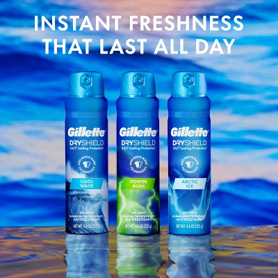 Gillette Dry Spray Antiperspirant and Deodorant for Men - Cool Wave - 4.3oz