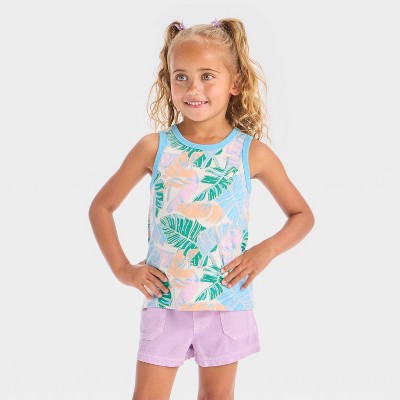 Toddler Girls' Palm Printed Tank Top Shirt - Cat & Jack Cream 5T