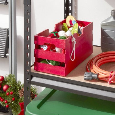 Small Wood Crate Christmas Decorative Storage Bin Red - Brightroom