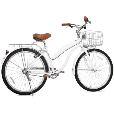 Hykolity 26 Inch Cruiser Beach Bike Commuter Bicycle for Adult Women Men City Bikes with Basket Comfort Saddle Rear Rack White (LOCAL PICKUP ONLY)