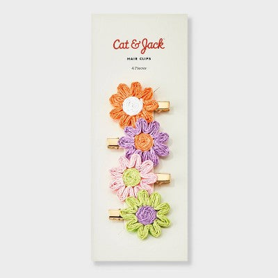 Girls' 4pk Straw Flower Hair Clip Set - Cat & Jack Orange