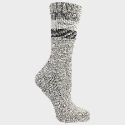 Alaska Knits Women's Striped Timeless Wool Blend Heavyweight Boot Socks - Gray 4-10