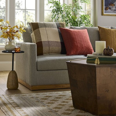 Tonal Embroidered Acorn Lumbar Throw Pillow Red - Threshold designed with Studio McGee: Cotton Fabric, Indoor Use, Hidden Zipper Closure