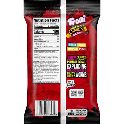 Trolli Sour Brite Crawlers Fruit punch Gummies Candy - 7.2oz