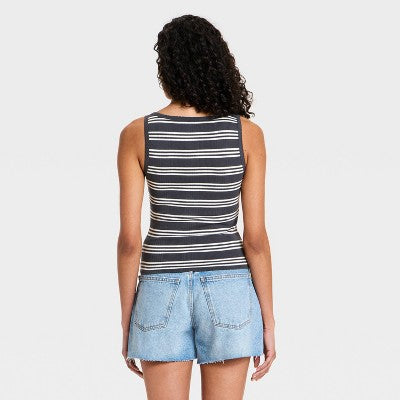 Women's Fitted Tank Top - Universal Thread Black Striped L