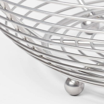 Nickel Fruit Basket - Threshold: Handcrafted Steel Kitchen Rack, Freestanding Silver Fruit Holder, 12"x12"x5"