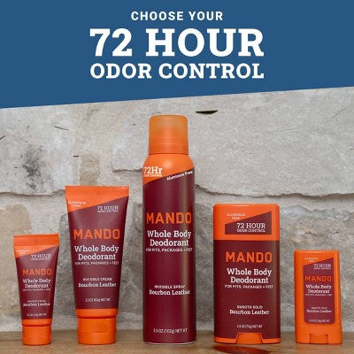 Mando Whole Body Deodorant - Men's Aluminum-Free Invisible Cream Deodorant - Bourbon Leather - Trial Size - 0.5oz