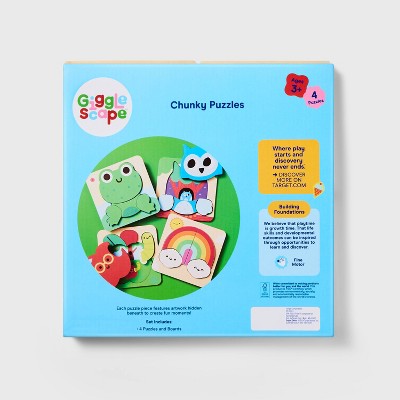 Chunky Puzzles - Gigglescape: Wooden Puzzle Sets for Toddlers, 4 Animal Themes, Educational Toys for Kids