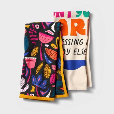 2pc 100% Cotton Kitchen Towel Set - Tabitha Brown for Target: Botanical & Floral Pattern, Multicolor, OEKO-TEX Certified