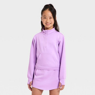 Girls' Piped 1/2 Zip Pullover Sweatshirt - Lilac Purple XS