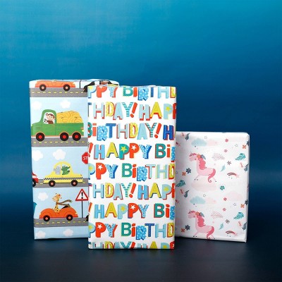 Bows And Sparkles 96"x30" 'Happy Birthday' Gift Wrapping Paper White (LOCAL PICKUP ONLY)