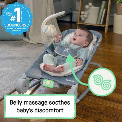 Ingenuity 2-in-1 Happy Belly Rock To Bounce Massage Baby Seat -Parker: Detachable Toy Bar, Calming Vibrations, 5-Point Harness (LOCAL PICKUP ONLY)