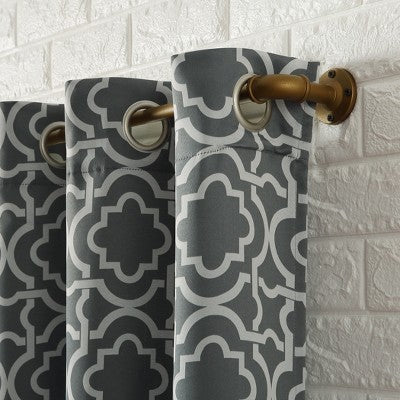 40"x95" Sun Zero Blackout Barnett Trellis Grommet Curtain Panel Gray: Thermal Insulated, Noise Reducing, Energy Efficient