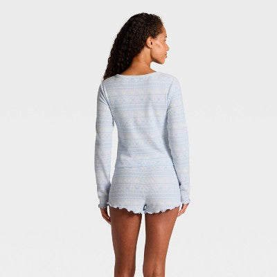 Women's Waffle Long Sleeve Top and Shorts Pajama Set Wild Fable Blue Bunny XS