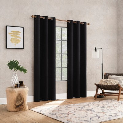 40"x84" Sun Zero Brighton Velvet 100% Blackout Grommet Curtain Panel Black: Modern, Energy Efficient, Noise Reduction, Thermal Insulated