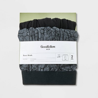 Men's Boxer Briefs 2pk - Goodfellow & Co Black L: Cotton-Spandex Blend, Mid Rise, Knit Fabric