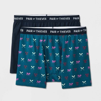 1 Pair of Thieves Men's Super Fit Tennis Boxer Briefs - Green/Black S