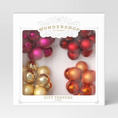 4ct Shatter-Resistant Ornament Cluster Christmas Gift Topper Red/Pink/Orange - Wondershop