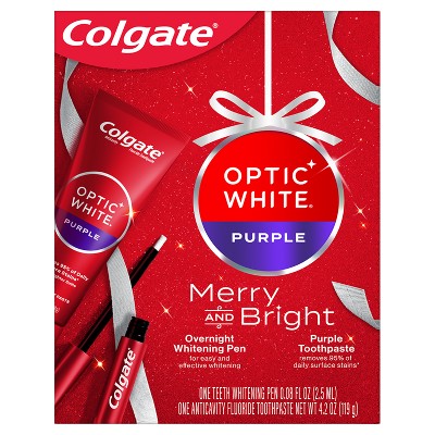 Colgate Optic White Overnight Teeth Whitening Pen and Purple Toothpaste Holiday Gift Set