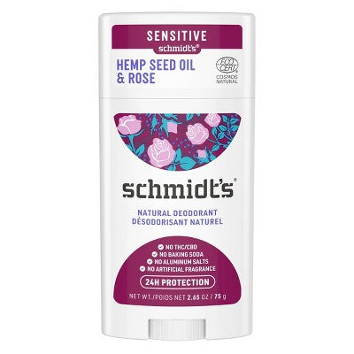 Schmidt's Rose + Black Pepper Aluminum-Free Hemp Seed Oil Natural Deodorant Stick - 2.65oz