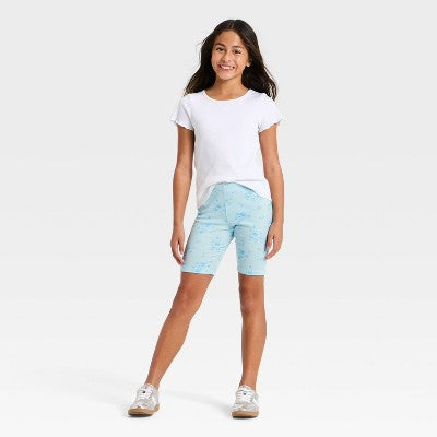 Girls' Ribbed Floral Bike Shorts - Cat & Jack Blue XXL