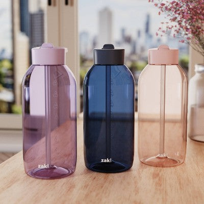 Zak Designs 64 fl oz Plastic Straw Water Bottle Nectarine Orange: Reusable Kids Portable Drinkware, Dishwasher-Safe