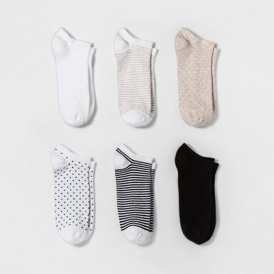 Women's Multipattern 6pk Low Cut Socks - A New Day White 4-10