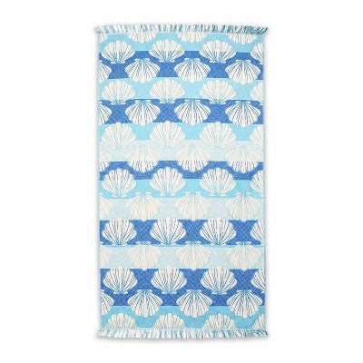 36"x72" Sculpted Shells Oversized Beach Towel with Fringe Blue