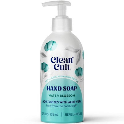 Cleancult Liquid Hand Soap - Refillable Aluminum Bottle - Water Blossom - 12 fl oz