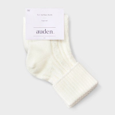 Women's Cable Turn-Cuff Super Soft Ankle Boot Socks - Auden Ivory 4-10