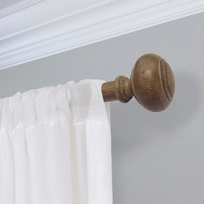 66"-120" Faux Wood Curtain Rod Brown - Threshold: Adjustable Steel Drapery Rod with Turned Finial (LOCAL PICKUP ONLY)
