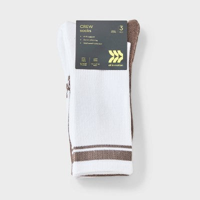 Men's Striped Tonal Varsity 3pk Crew Socks - All In Motion Persuading Gray 6-12