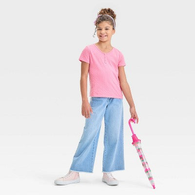 Girls' Short Sleeve Pointelle T-Shirt - Cat & Jack Pink S