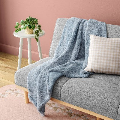 50"x70" Heathered Comfort Plush Throw Blue/White - Room Essentials