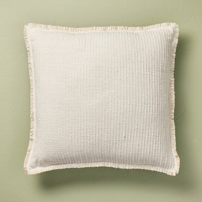 24"x24" Slub Striped Fringe Square Throw Pillow Sour Cream - Hearth & Hand with Magnolia (LOCAL PICKUP ONLY)