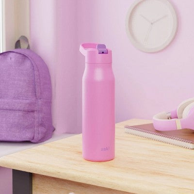 Zak Designs 20 fl oz Stainless Steel Insulated Straw Bottle - Light Pink