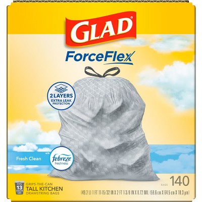 Glad ForceFlex Drawstring Trash Bags - Febreze Fresh - 13gal/140ct