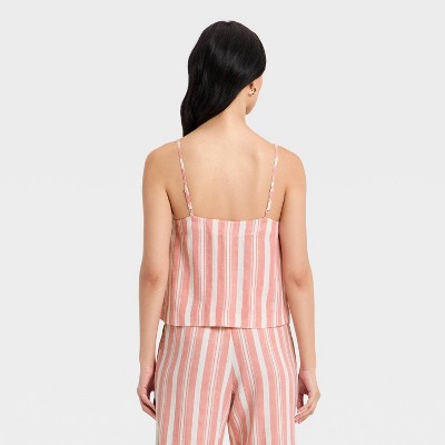 Women's Resort Linen Cami Tank Top - A New Day Red Striped S