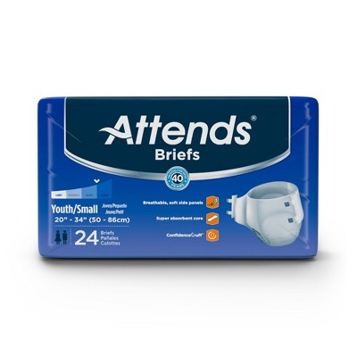 Attends Youth Incontinence Brief S Heavy Absorbency Breathable, DD10, 27, 24 Ct